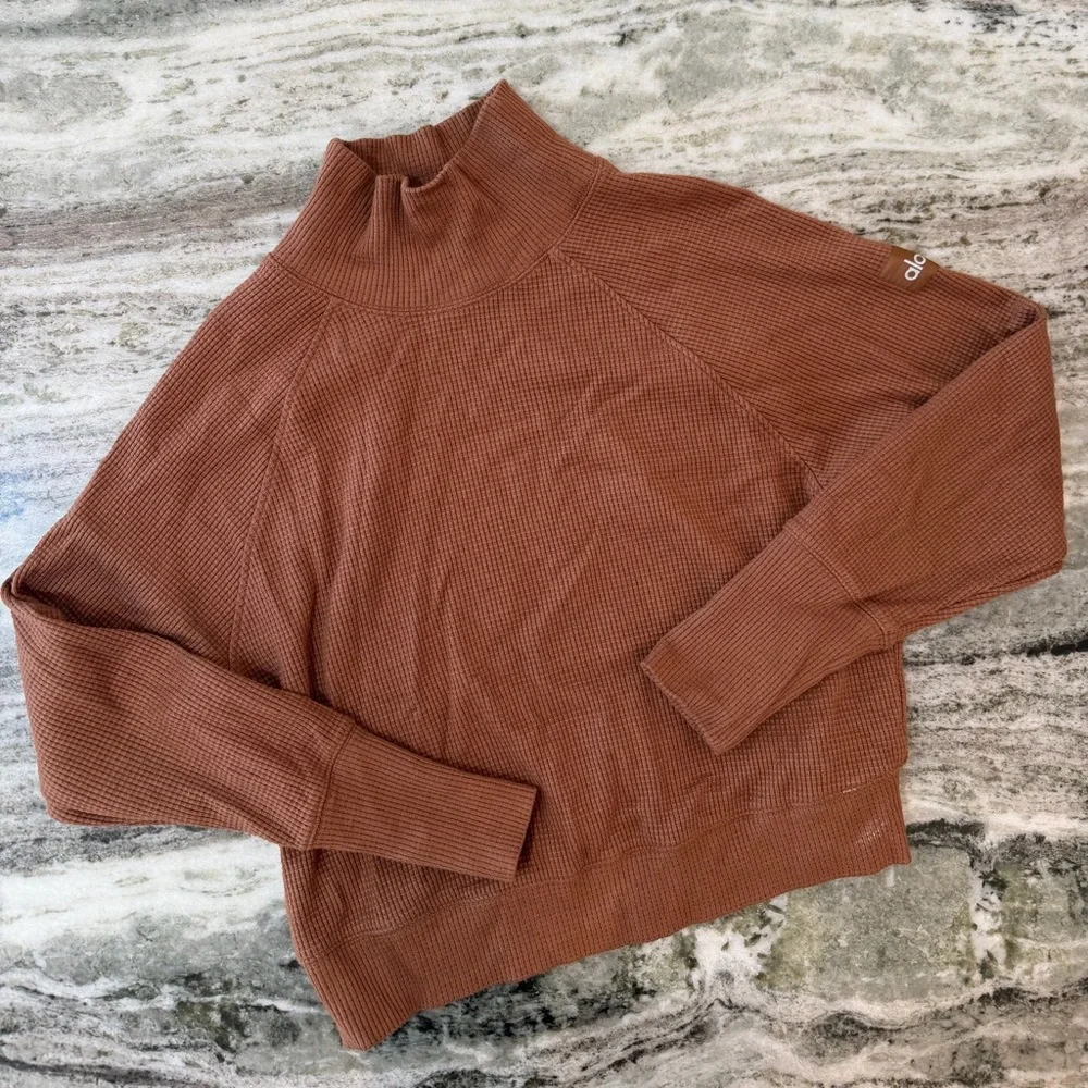 Alo Yoga Waffle Knit Weekend Escape Cowl Neck Sweater